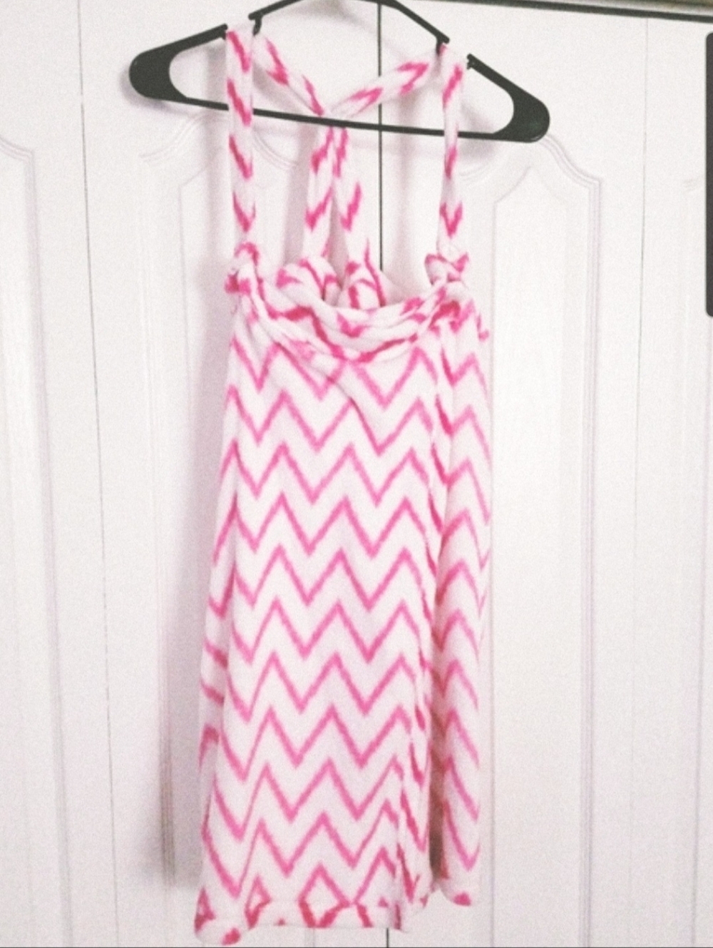 NWOT Pajama Drama Pink Chevron Plush Robe | Velour Tie Waist | Size L